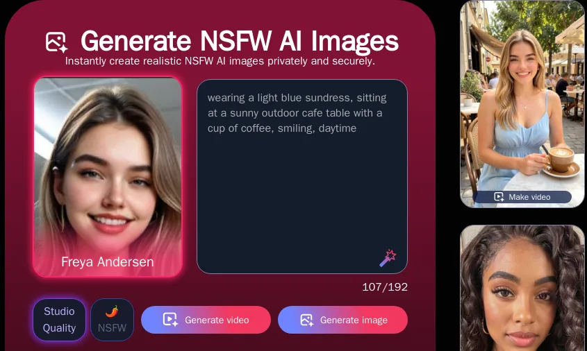 The AIGirlfriends.ai image generator with our prompt and the finished cafe image