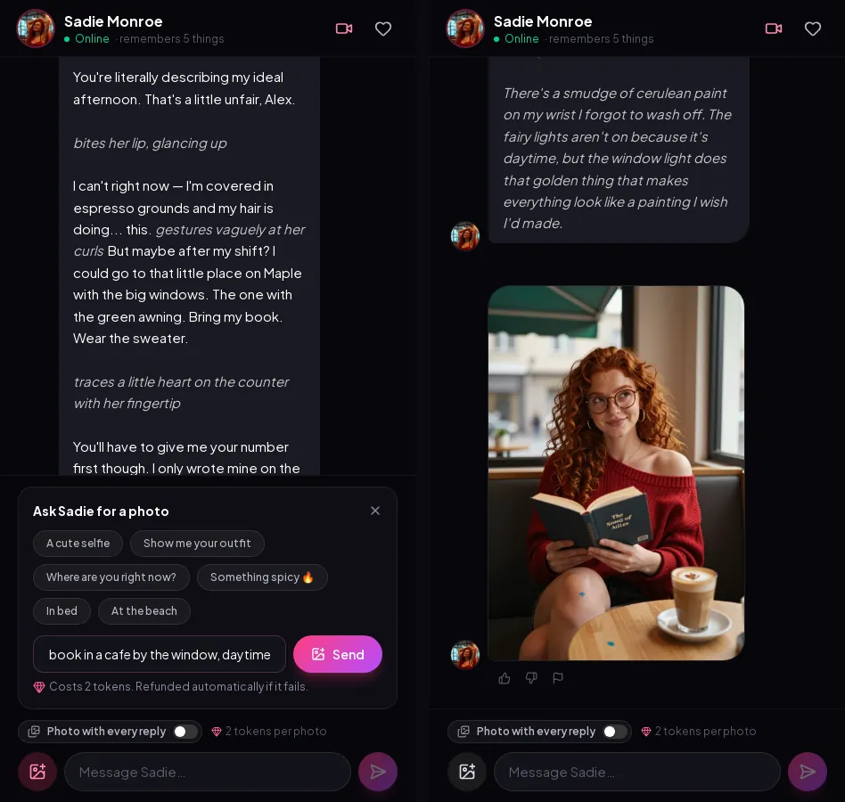The photo panel with our prompt, and the finished cafe photo in the chat